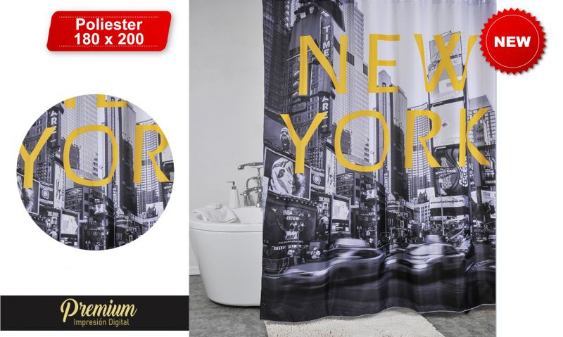 Cortina de baño poliéster digital print diseño New York