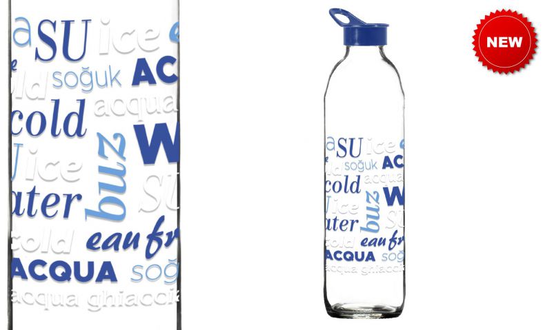 Botella de vidrio water 1 litro con tapa flexible