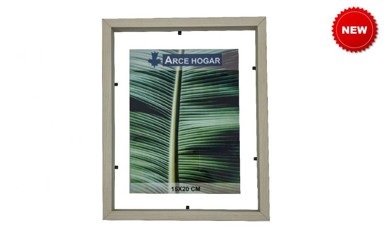 Portafotos madera natural blanca mdf doble vidrio 20x25 cm.