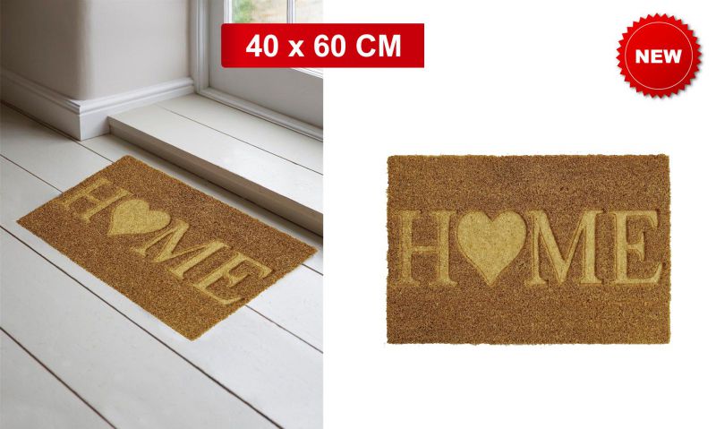 Felpudo de coco diseño relieve home love 40x60 cm.