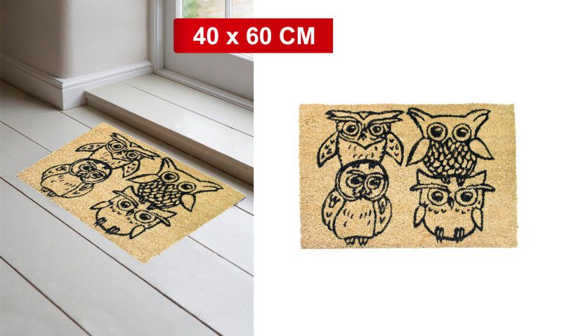 Felpudo fibra natural de coco owls 40x60 cm