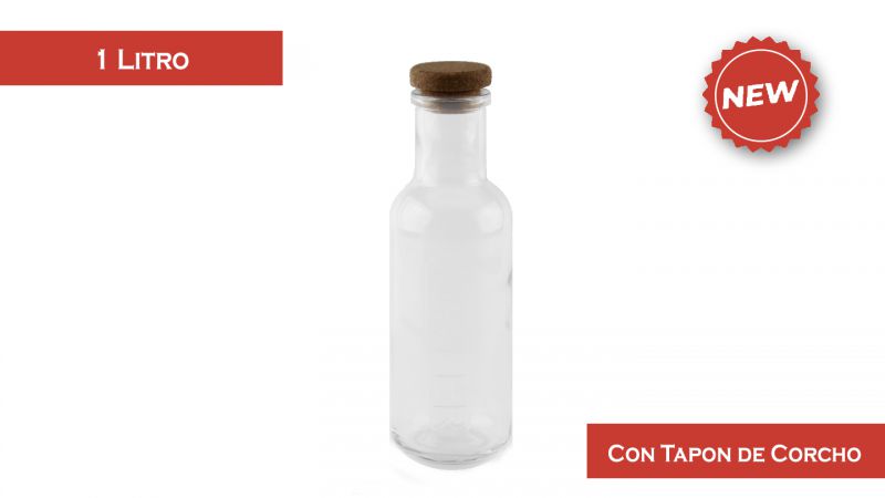 Botella vidrio c/ tapa de corcho c/ grabado water