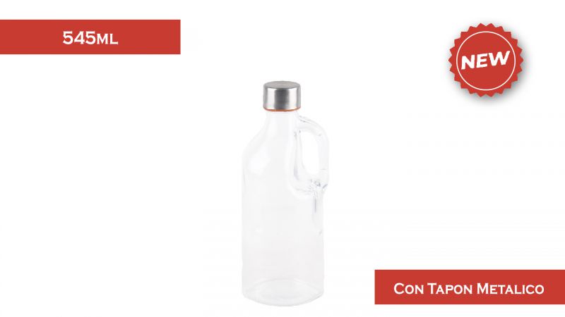 Botella Vidrio c/ Tapon Metalico y pequeño agarre Jarra Style